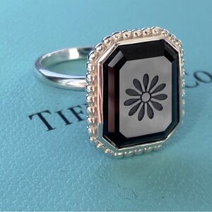 🩵Authentic Tiffany & Co Ziegfeld Blk Onyx Daisy Ring Sterling Silver Excellent